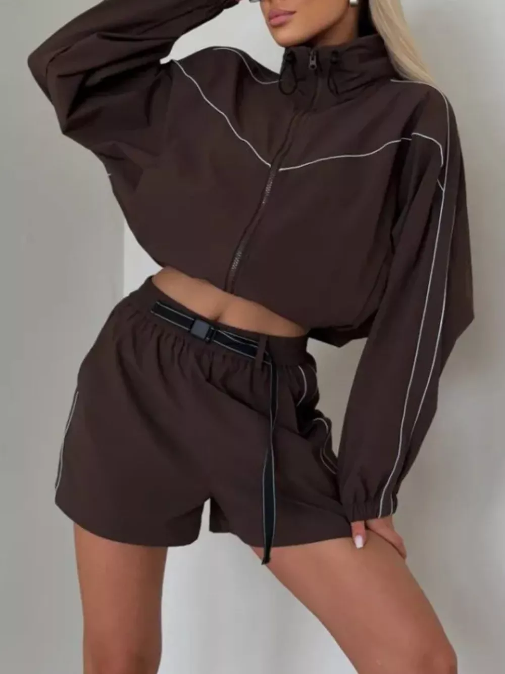 Drawstring Zip-Up Jacket and Shorts Set, image 3