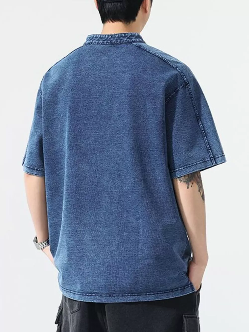 Men's Vintage Wash Short Sleeve Denim Shirt, image 2