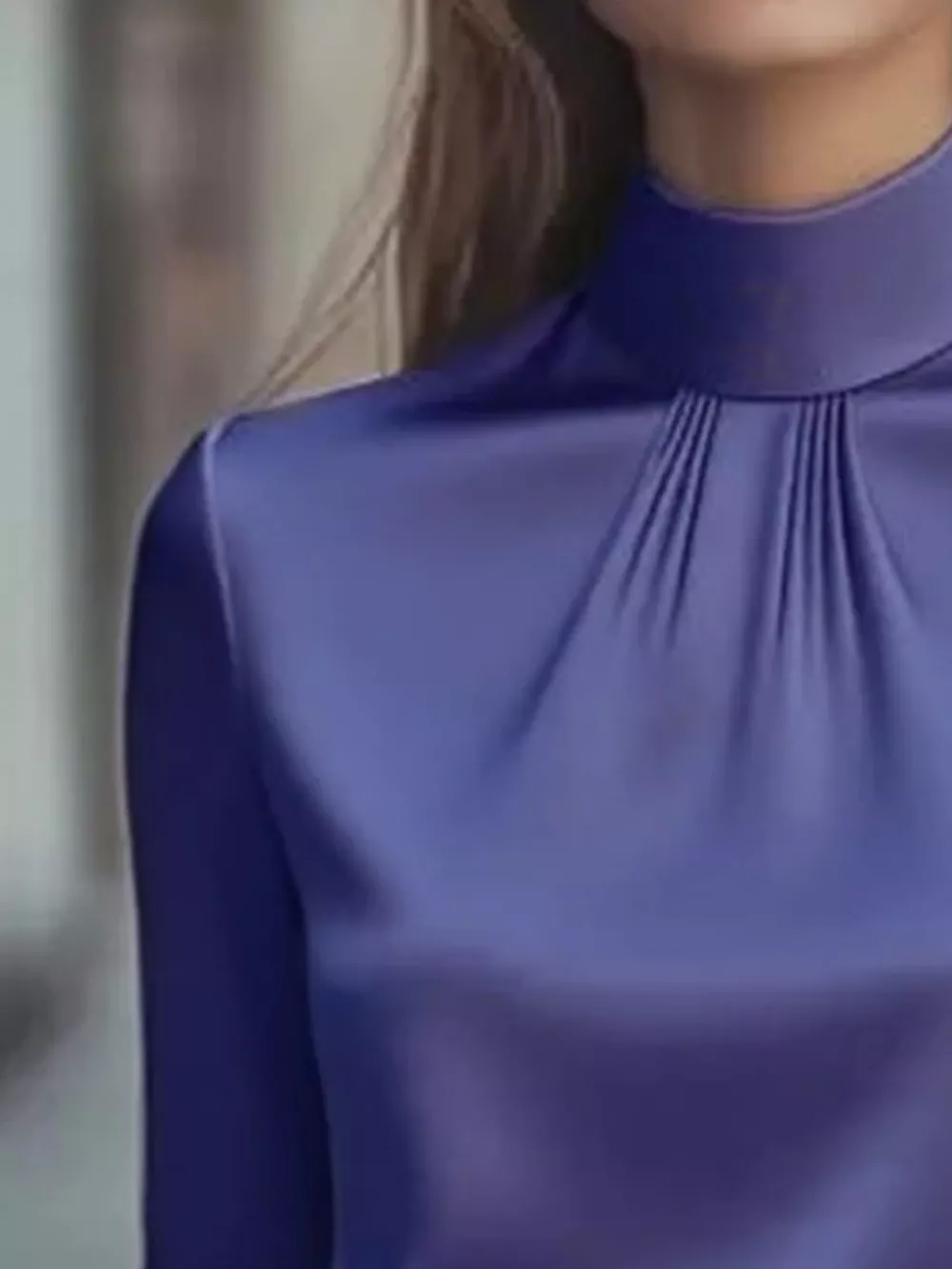 Mock Neck Long Sleeve Blouse with Pleated Detail, image 8