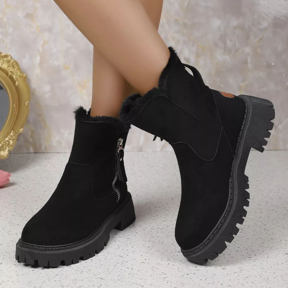 Fuzzy Lined Ankle Boots with Zipper, image 2