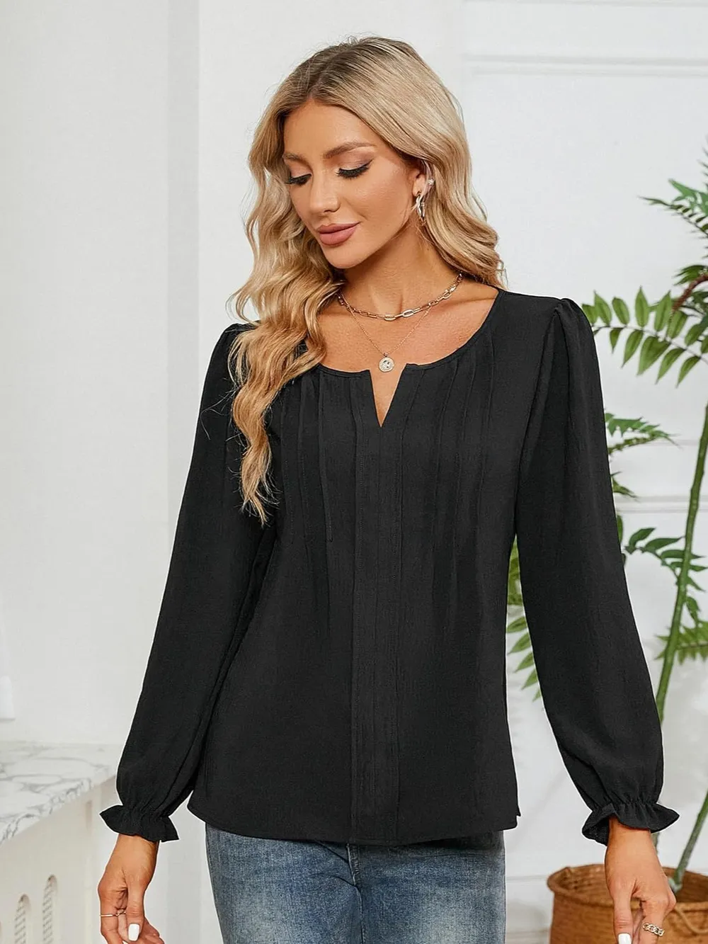 Notched Flounce Sleeve Blouse, image 2