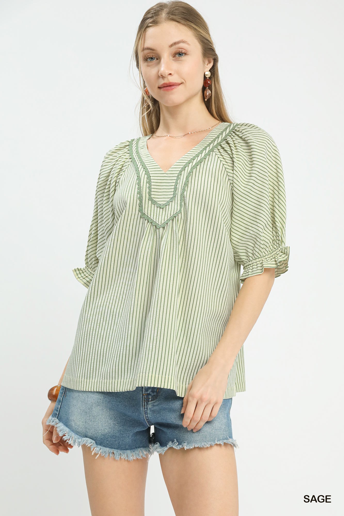 Stripe V-Neck Blouse