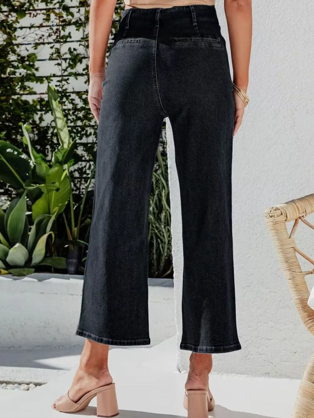 Button Fly Cropped Jeans with Pockets, image 6