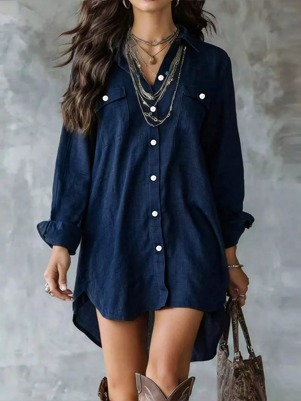 Casual Linen Shirt Dress with Pockets, image 10