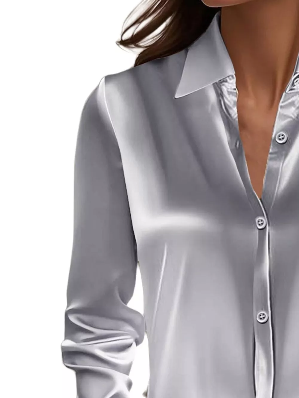 Full Size Button Down Collared Neck Long Sleeve Shirt Plus Size, image 2