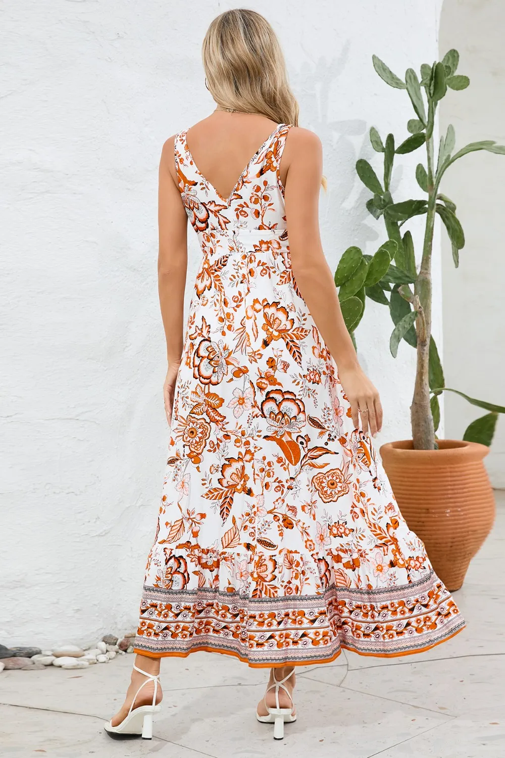 Printed V-Neck Wide Strap Dress, image 12