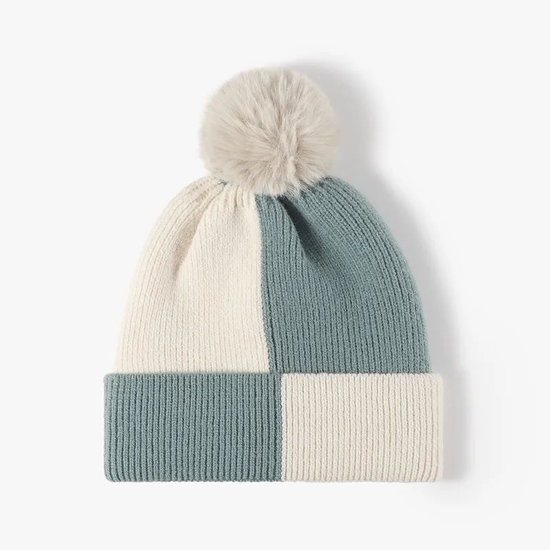 Color Block Knit Hat with Pom-pom, image 3
