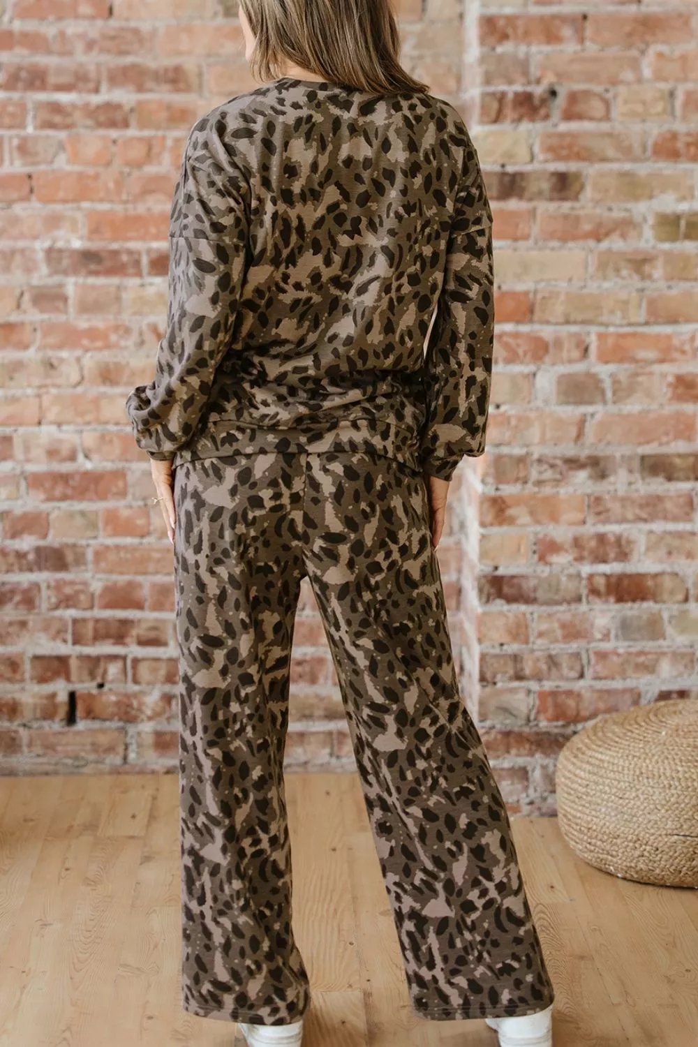 Leopard Print Long Sleeve Top and Pants Set, image 2
