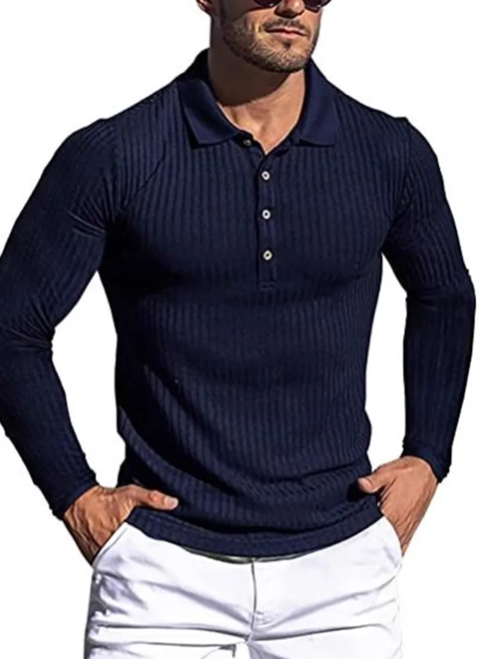 Men's Full Size Button Detail Long Sleeve Polo Plus Size, image 7