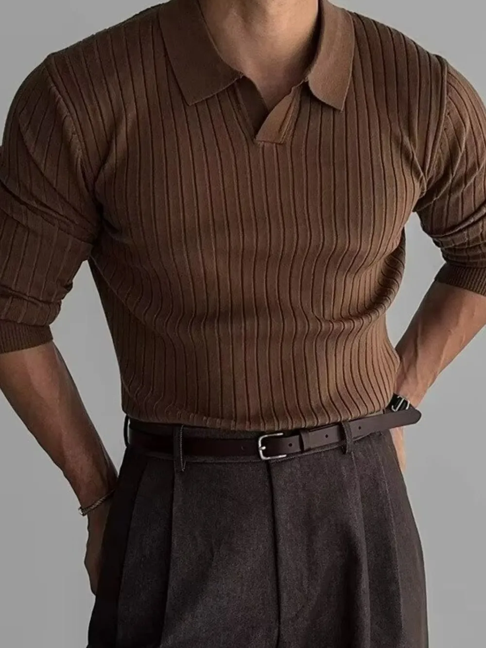 Men's Plus Size Collared Neck Long Sleeve Polo, image 3