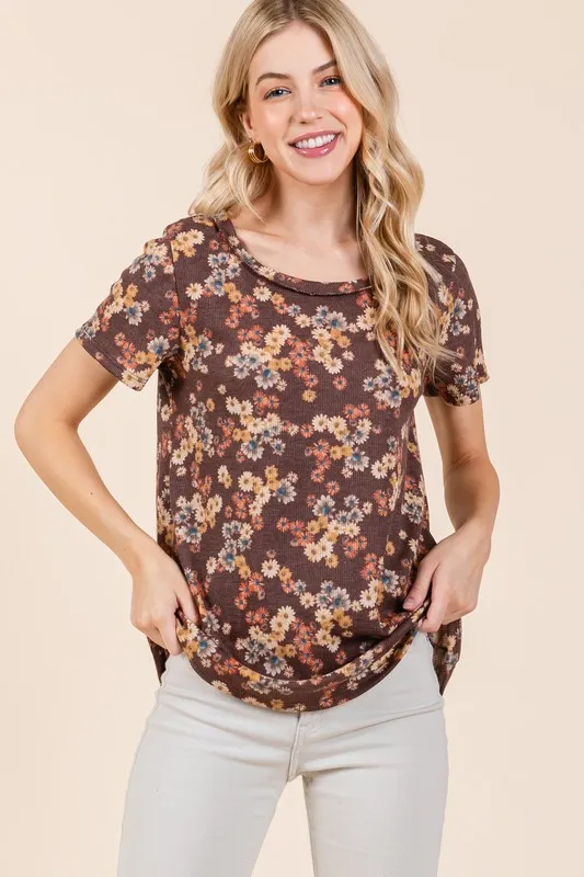 Lightweight Floral Round Neck Short Sleeve T-Shirt, image 2