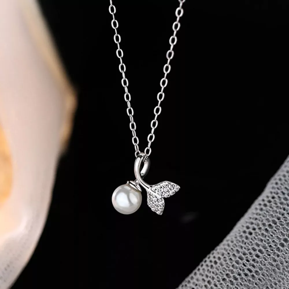Pearl Mermaid Tail Pendant Necklace, image 2