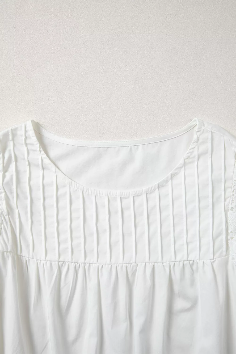 Lace Detail Flutter Sleeve Pleated Round Neck Blouse, image 11