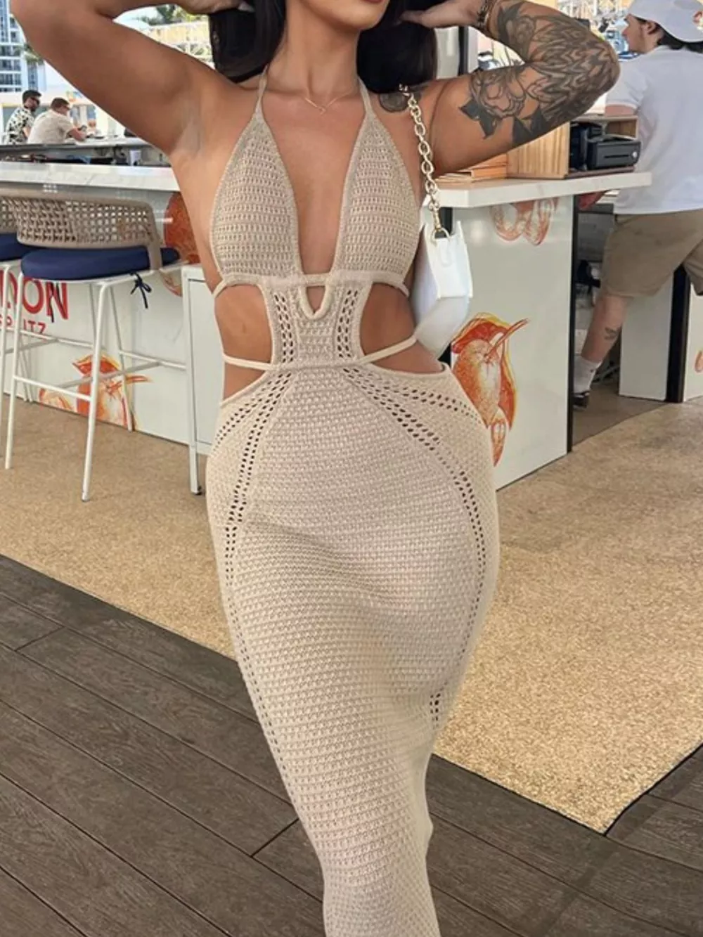 Halter Neck Cutout Knitted Maxi Dress, image 2