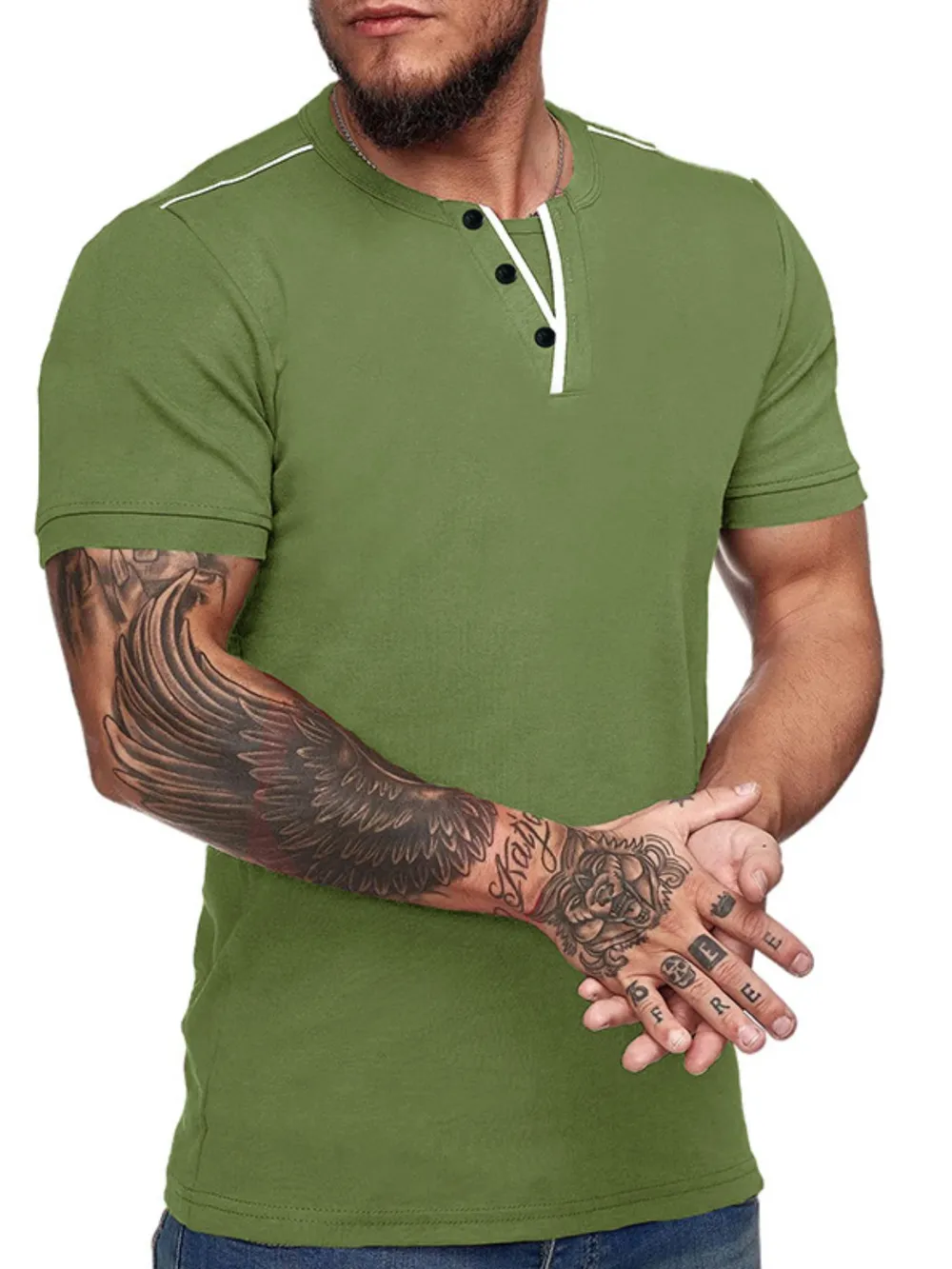 Men's Casual Henley Short Sleeve T-Shirt with Contrast Trim, image 4