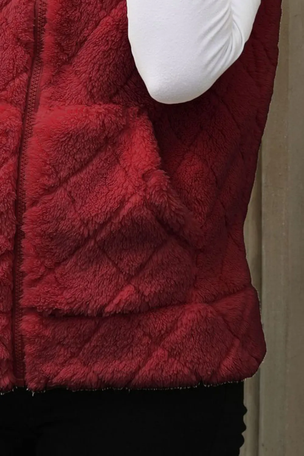 Fuzzy Plaid Texture Zip Up Vest Coat, image 9