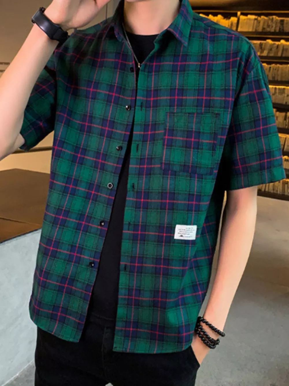 Men's Plus Size Casual Plaid Short Sleeve Shirt, image 4