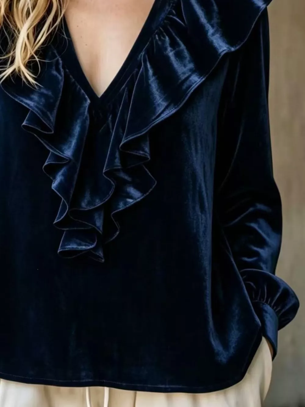 Full Size Velvet Ruffle V-Neck Blouse Plus Size, image 21