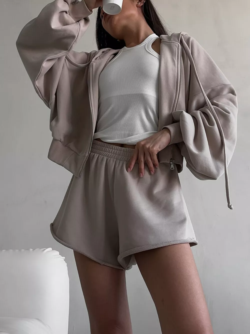 Zip Up Long Sleeve Outerwear and Shorts Set, image 29