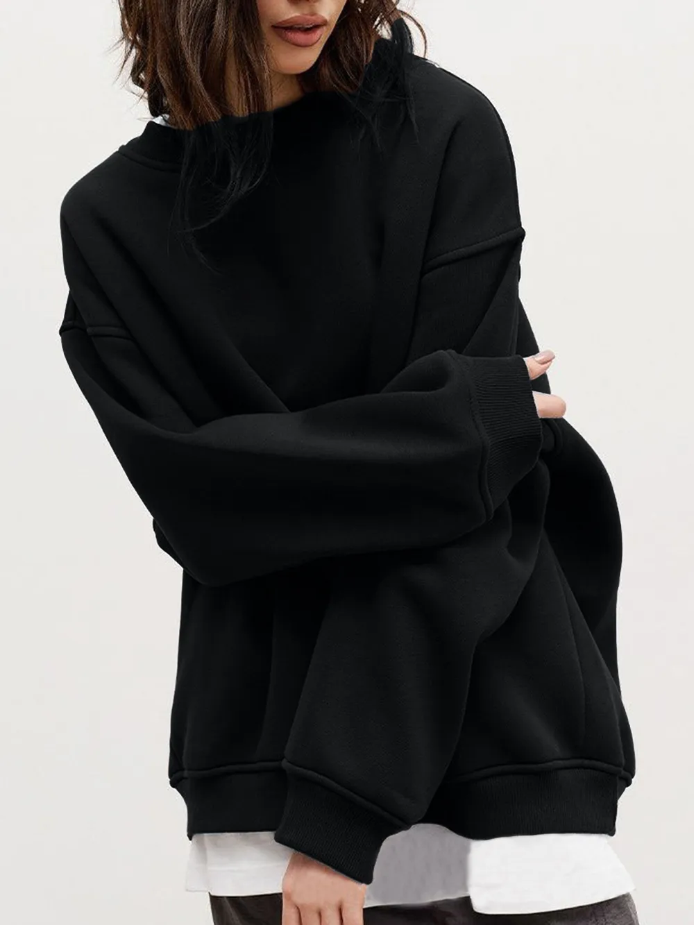 Round Neck Dropped Shoulder Long Sleeve Sweatshirt, image 18