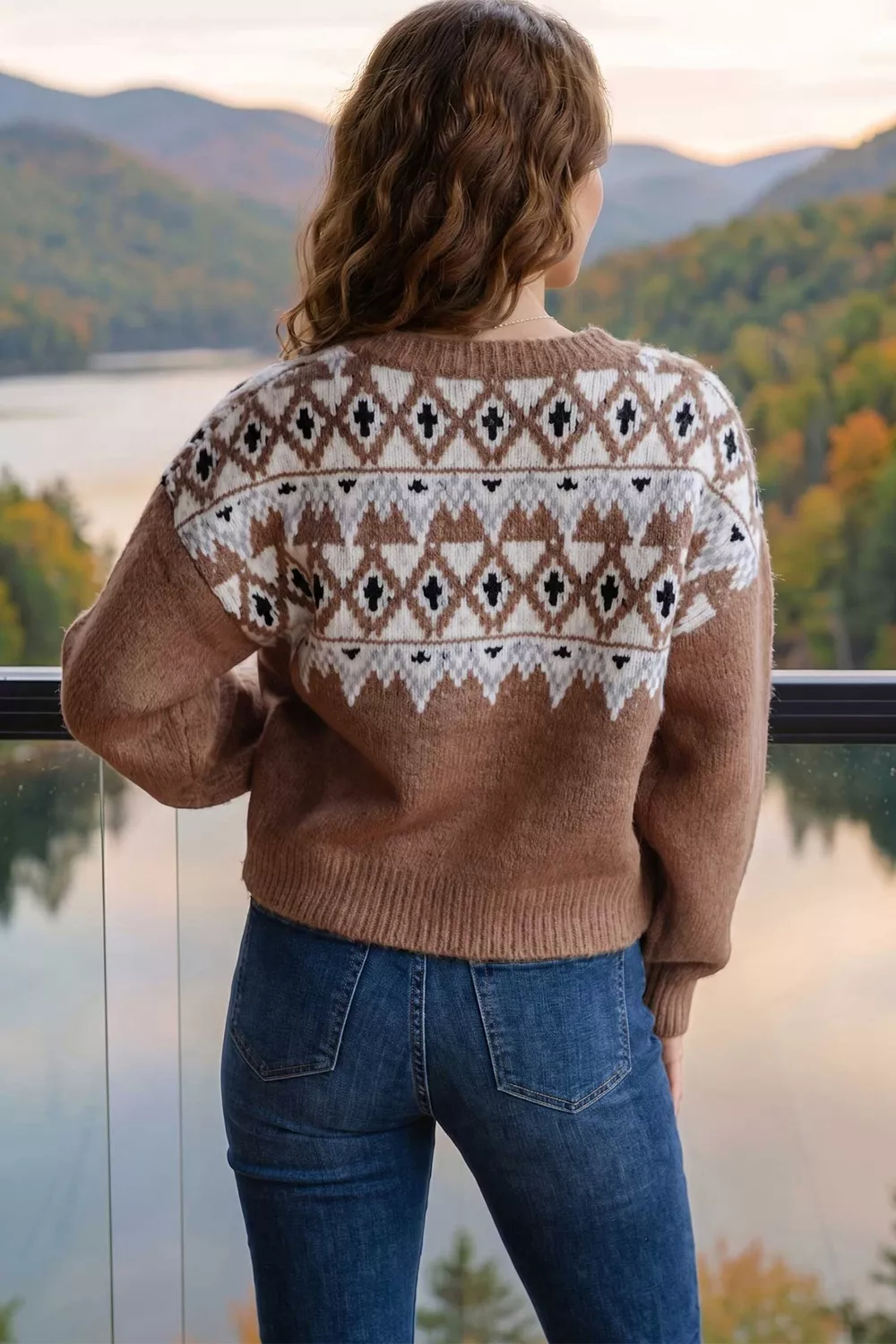 Geometric Print Drop Shoulder Casual Pullover Sweater, image 2