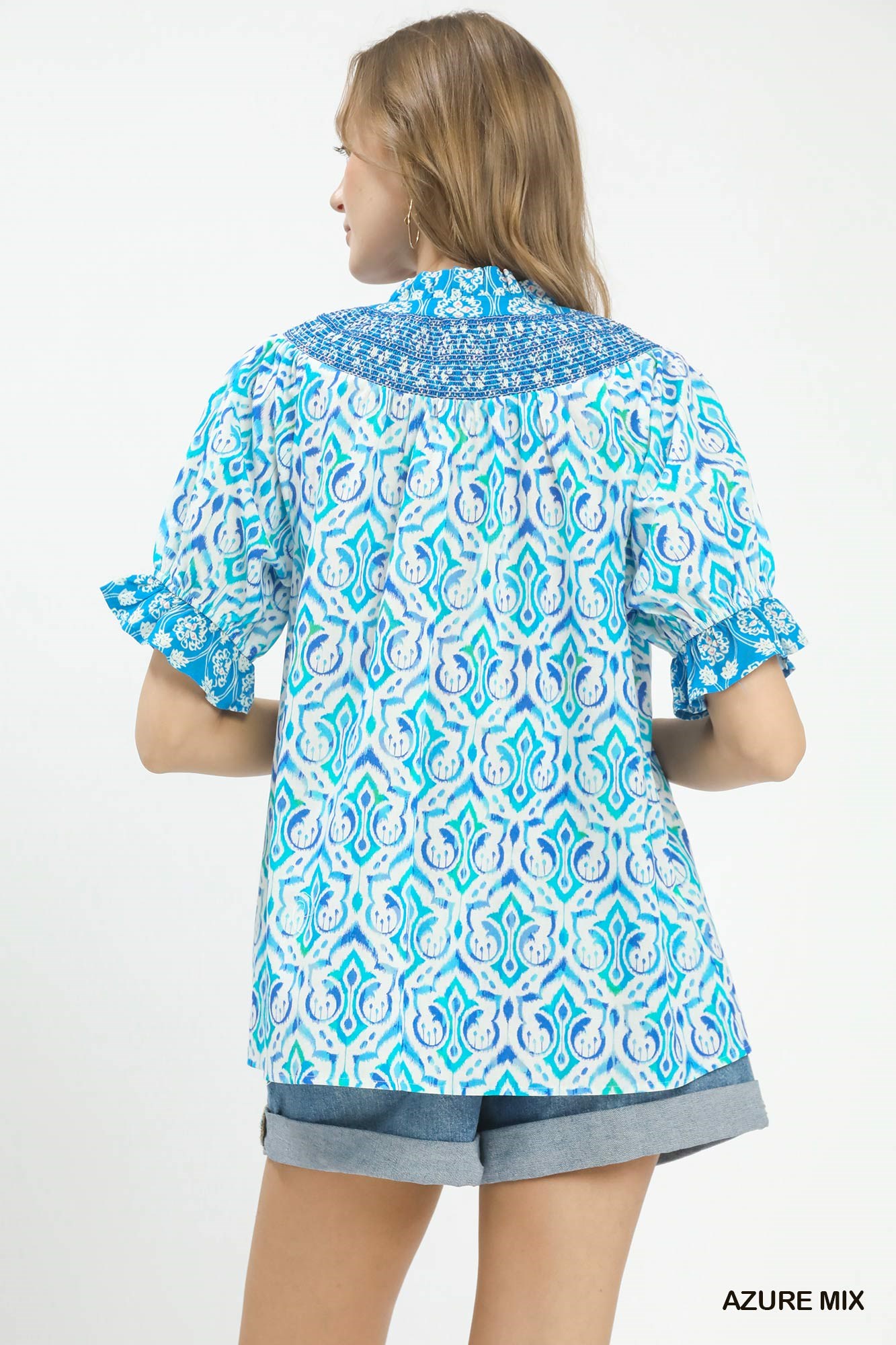 Mix Boho Puff Sleeve Smocked Top, image 3