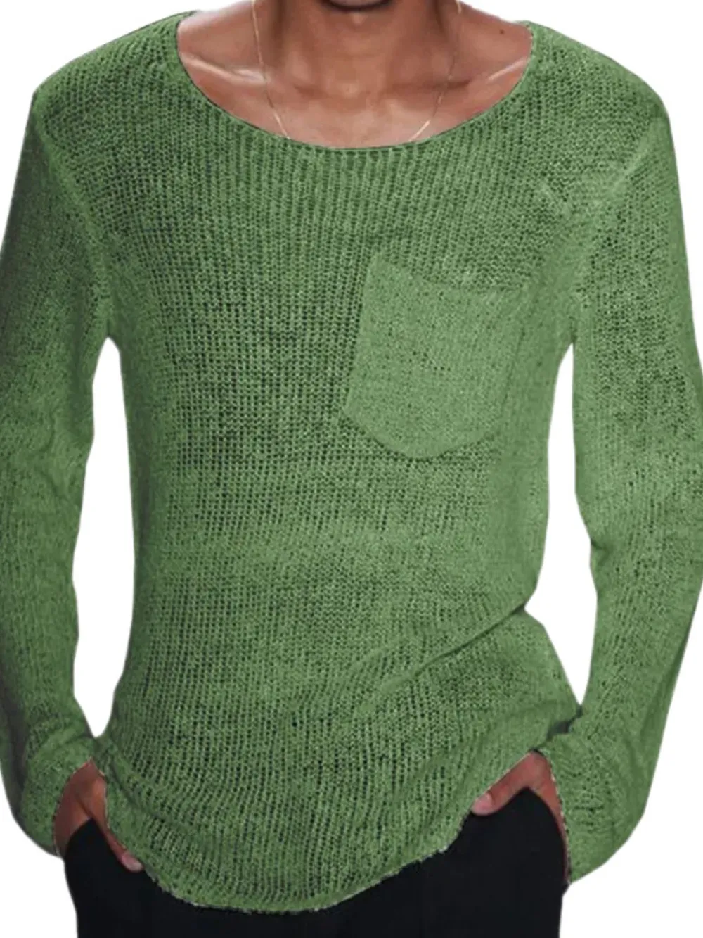Men's Plus Size Round Neck Long Sleeve Knit T-Shirt, image 3
