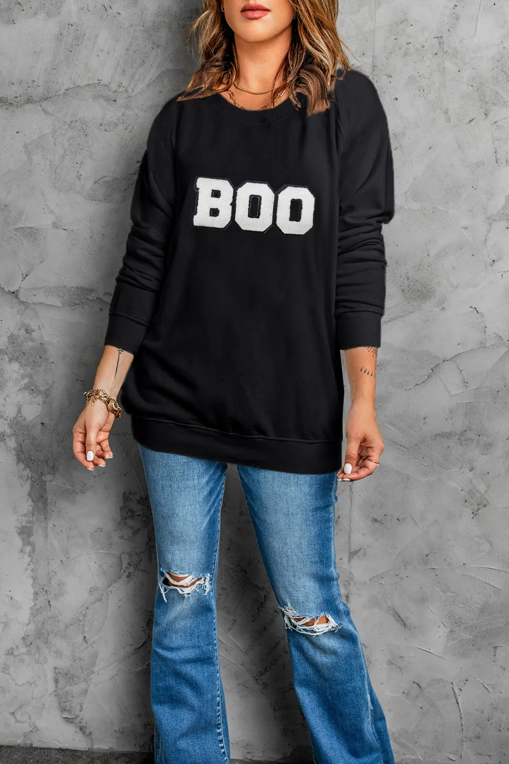 BOO Round Neck Long Sleeve Sweatshirt, image 2