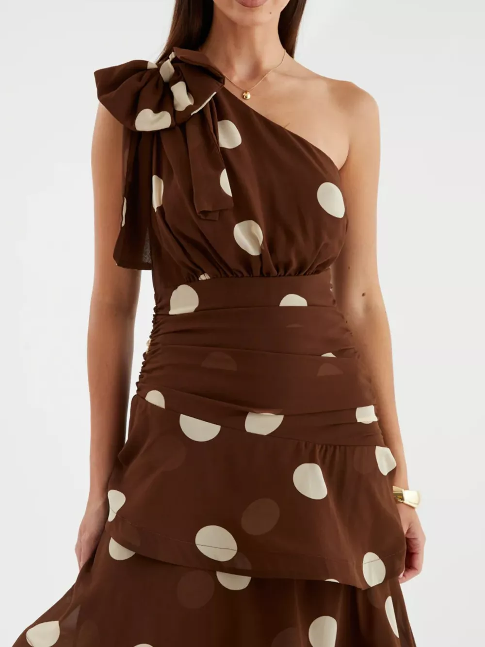 Polka Dot One-Shoulder Ruffle Dress, image 3