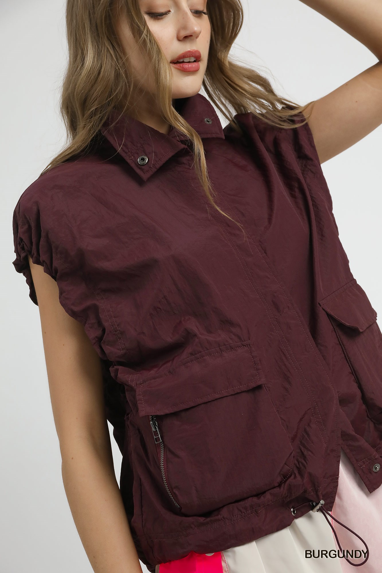 Drawstring Hem Nylon Vest with Pockets, image 5