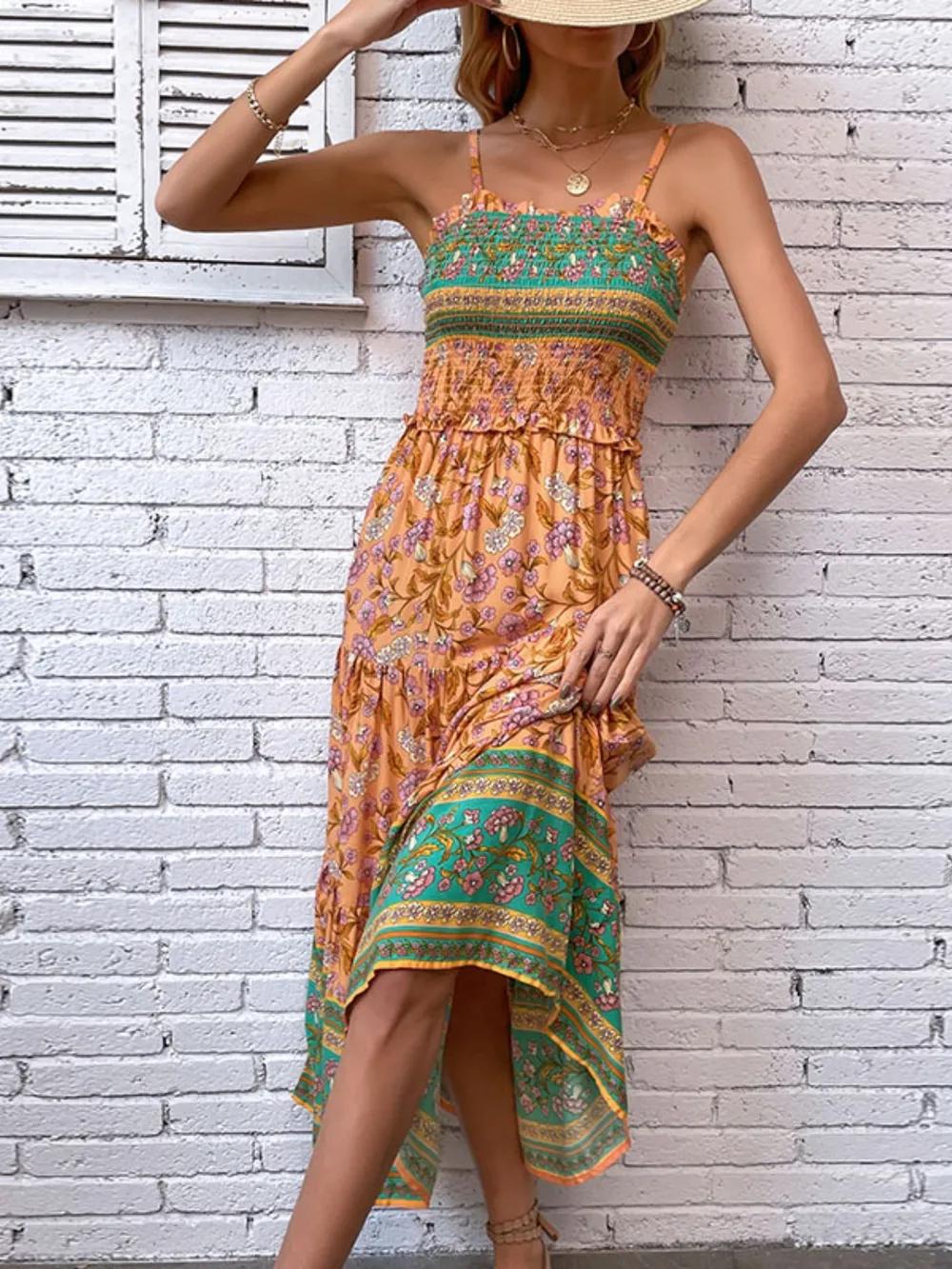 Printed Square Neck Midi Cami Dress, image 4