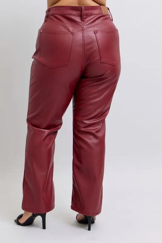 Full Size High Waist Tummy Control Faux Leather Straight Pants Plus Size, image 2