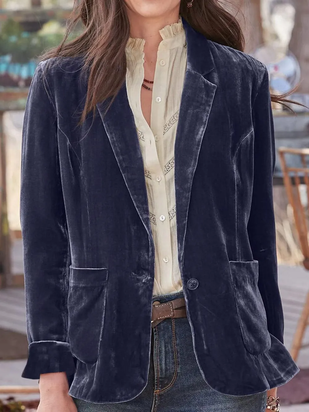 Pocketed Button Up Lapel Collar Blazer, image 7