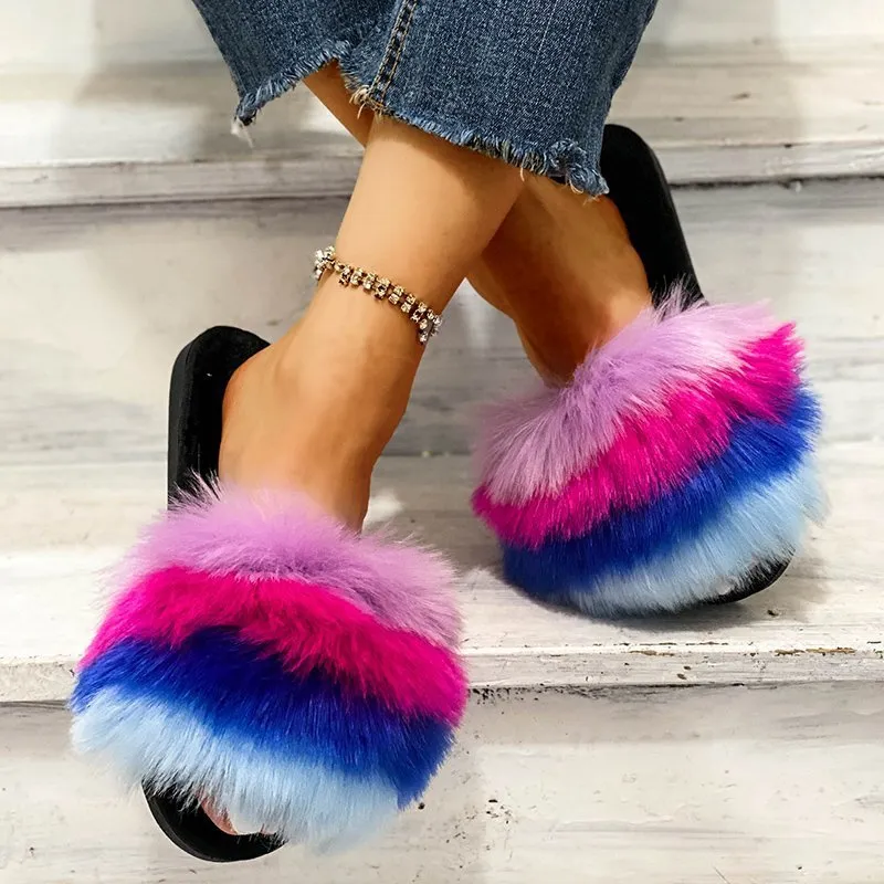 Fuzzy Open Toe Flats Sandals, image 3