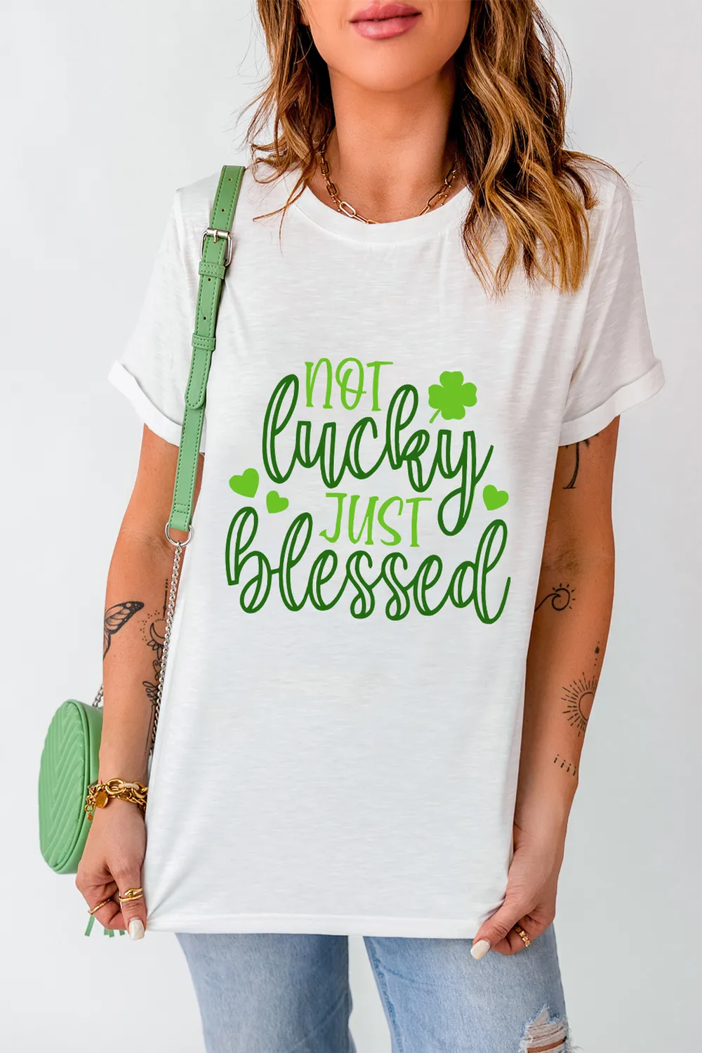 NOT LUCKY JUST BLESSED Round Neck T-Shirt, image 2