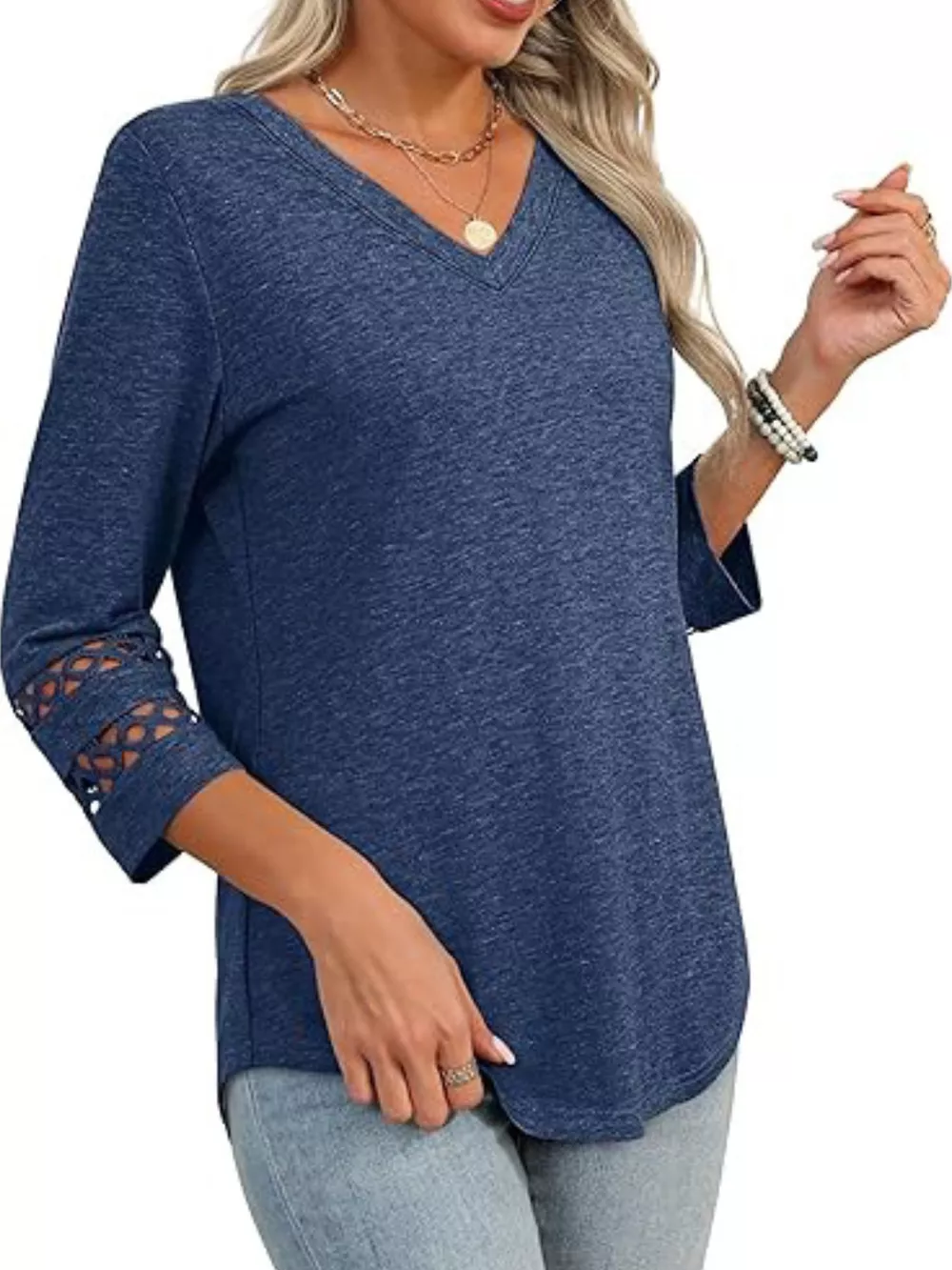 V-Neck Cutout 3/4 Sleeve T-Shirt, image 6