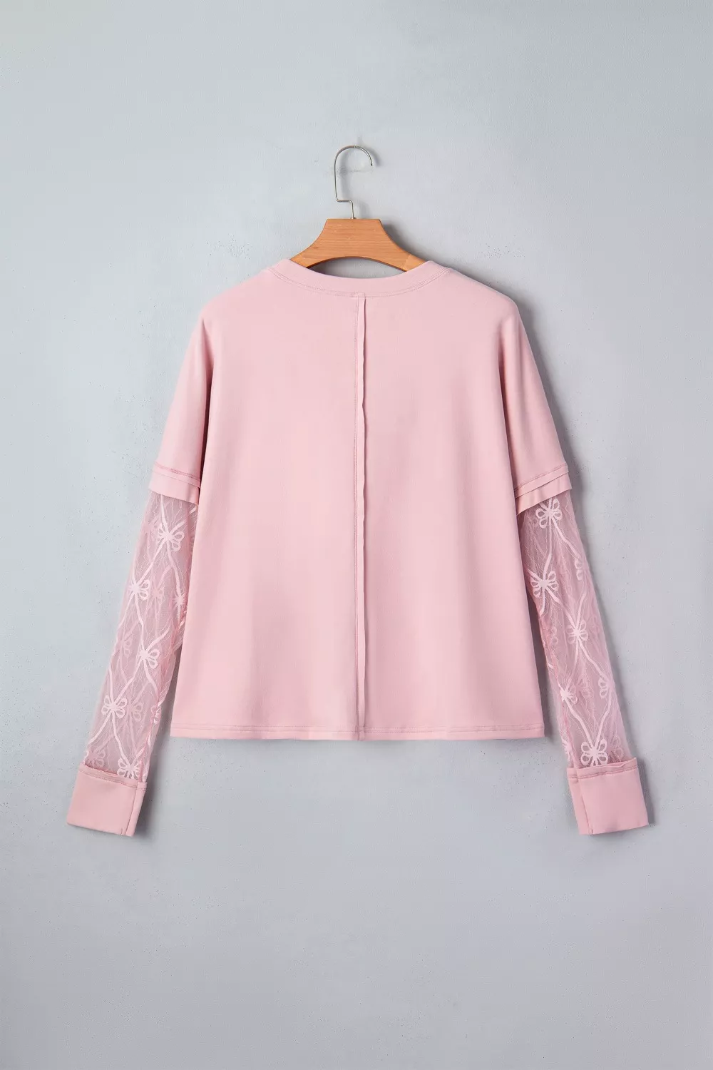 Solid Color Bow Textured Patchwork Long Sleeve Tee, image 5