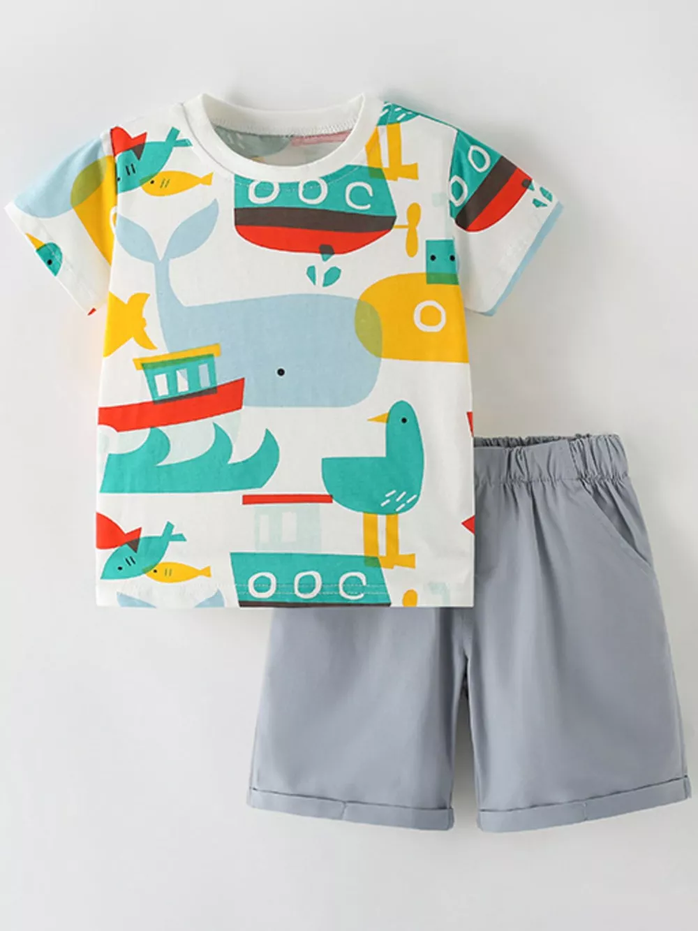 Children's Cartoon Print T-Shirt and Shorts Set, image 2