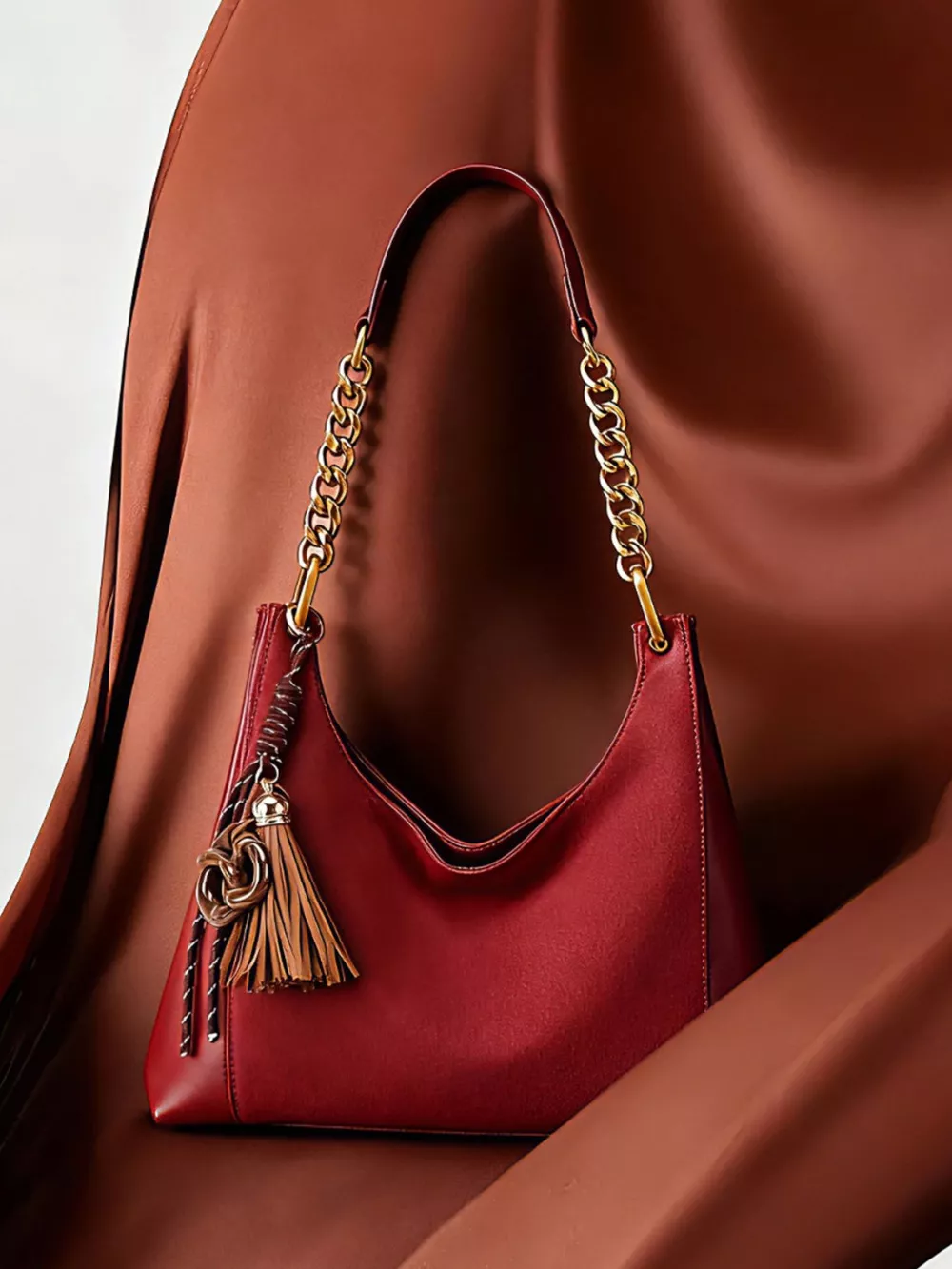 Chain Strap Tassel Charm Shoulder Bag, image 4
