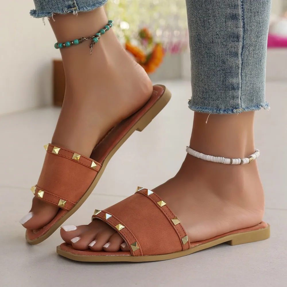 Studded Open Toe Flats Sandals, image 5