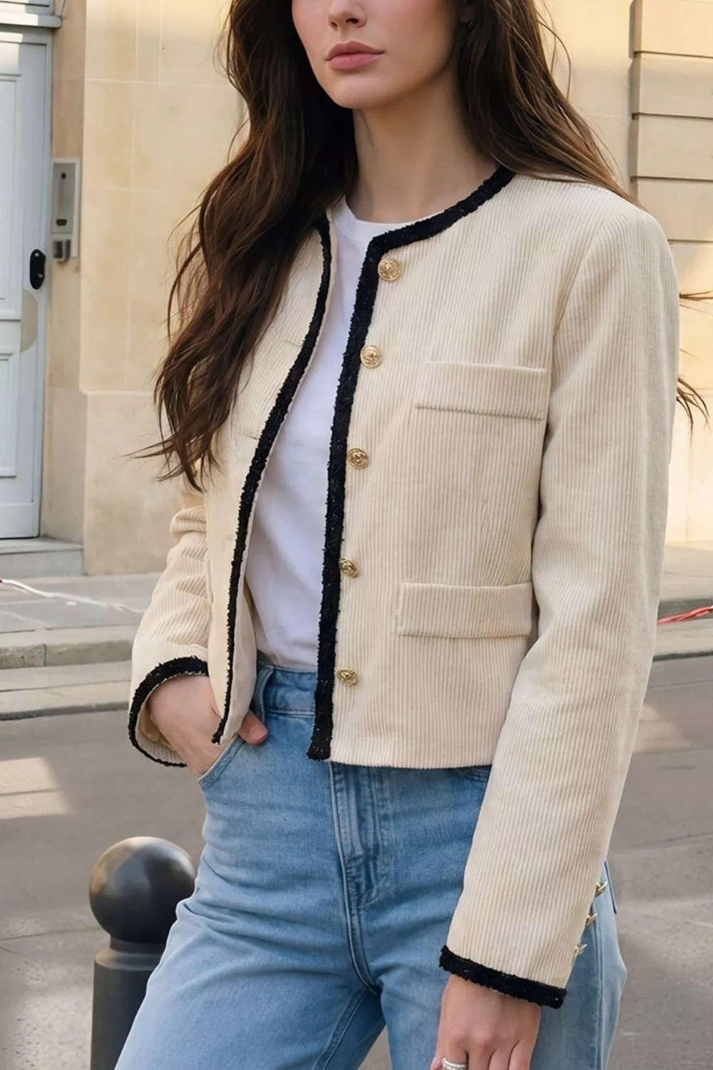 Contrast Trim Cropped Outerwear, image 5