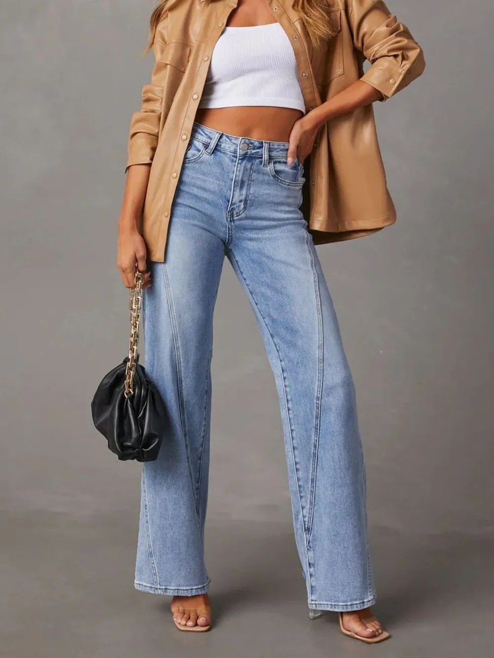 High Waist Straight Jeans with Pockets, image 2