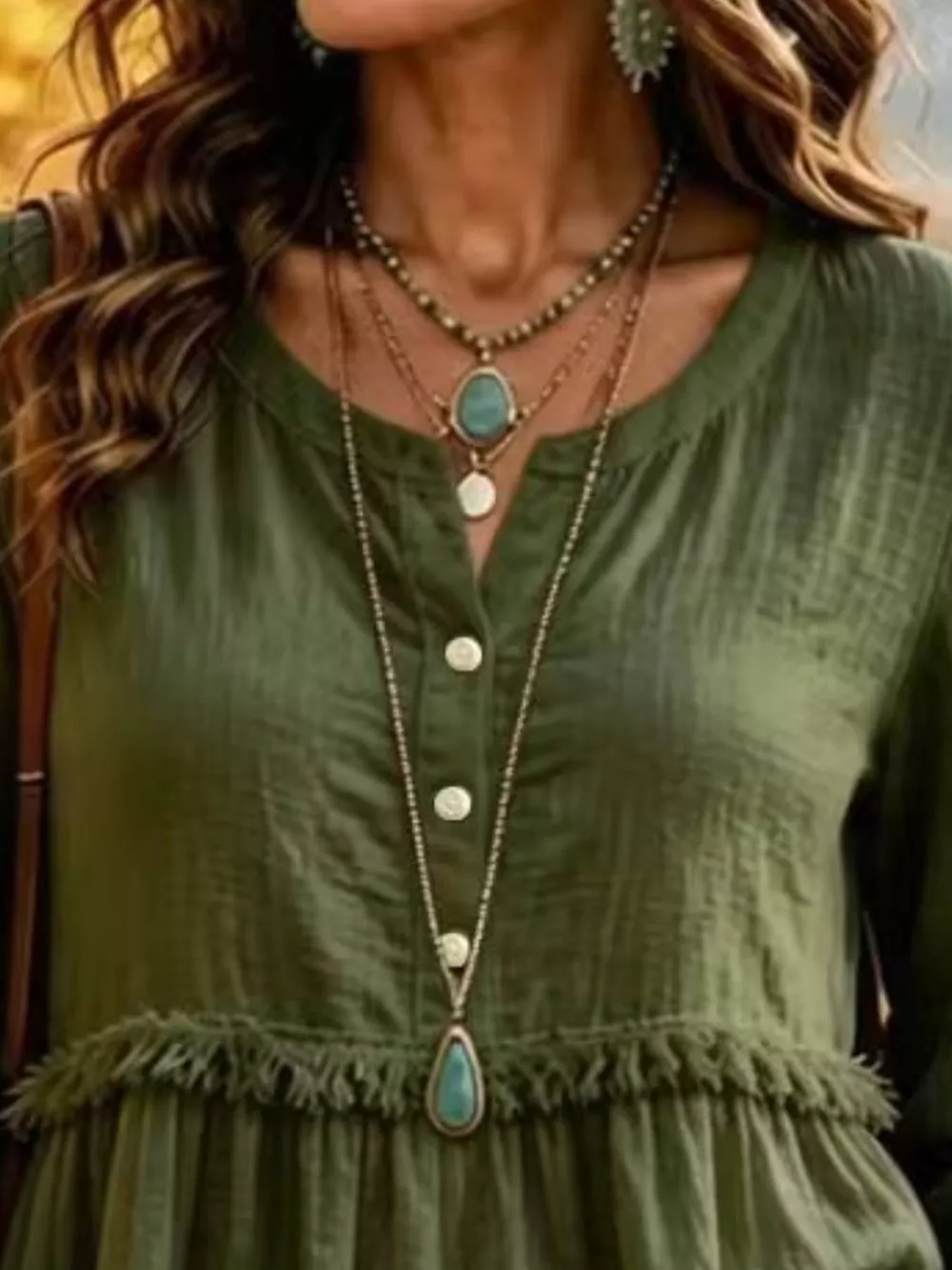 Full Size Fringed Button Detail Blouse Plus Size, image 4