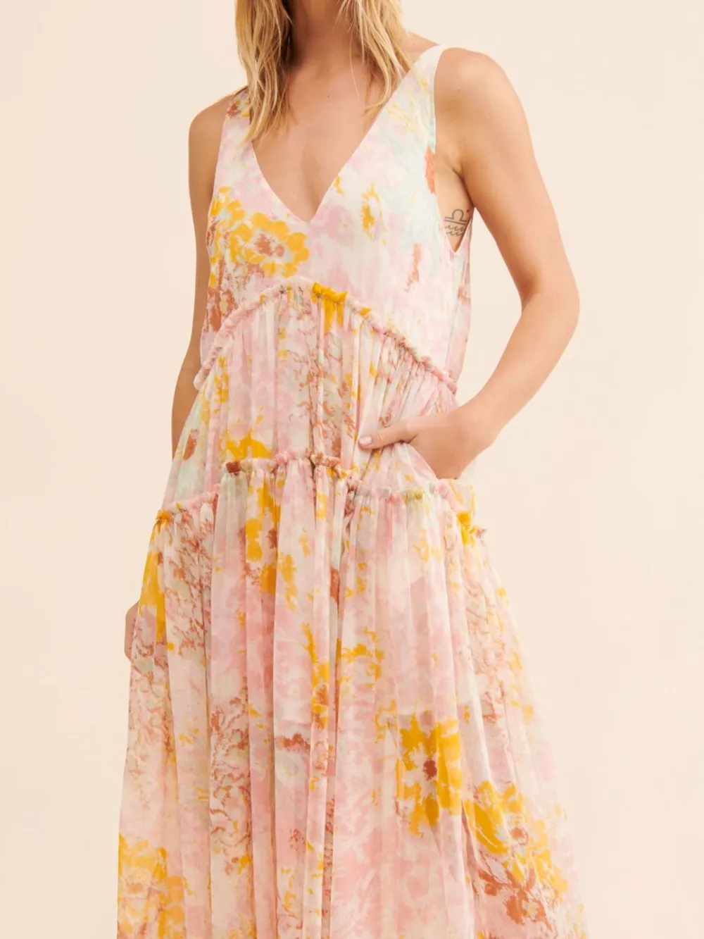 Printed V-Neck Sleeveless Dress, image 2