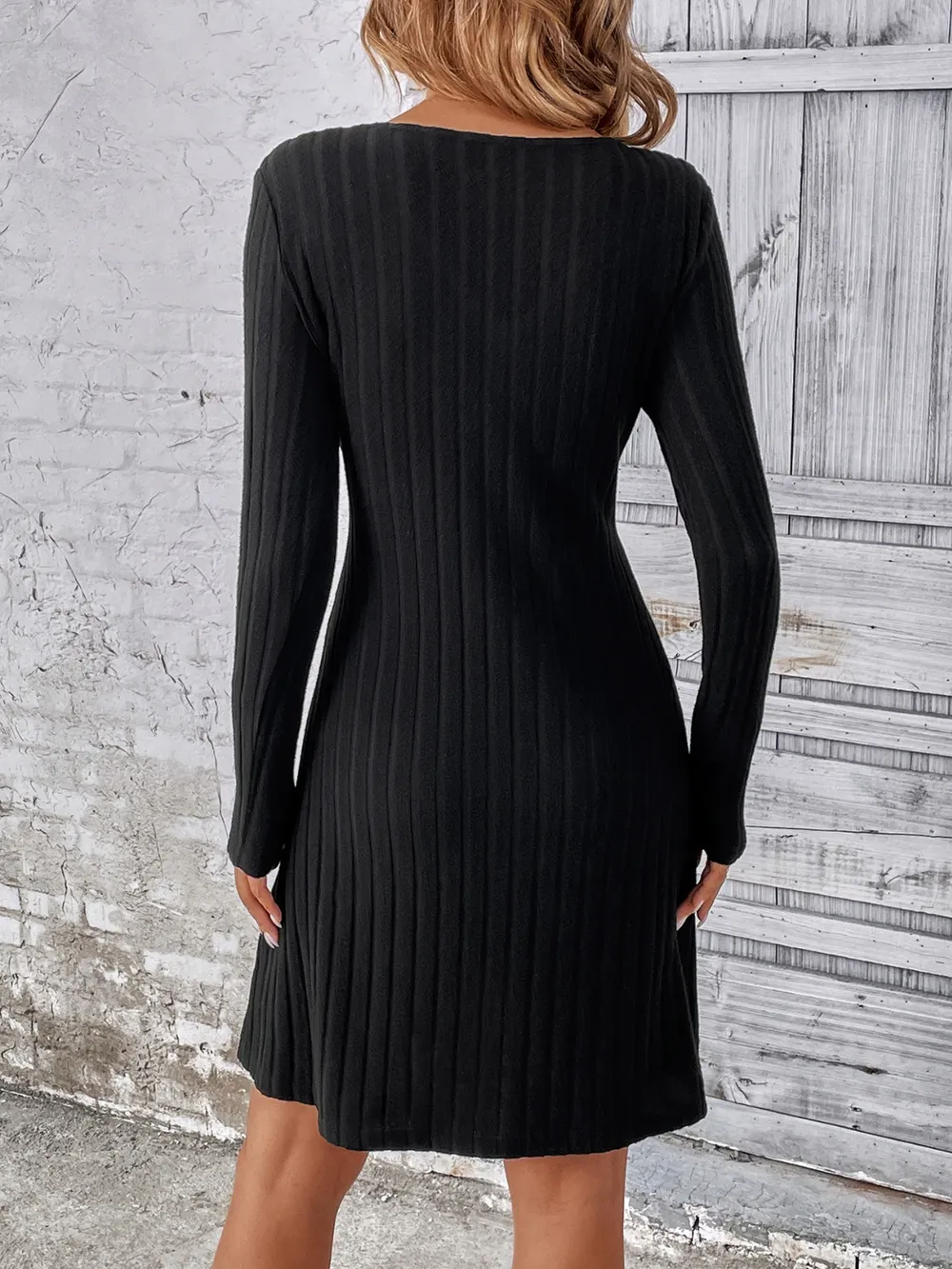 V-Neck Long Sleeve Mini Dress, image 2