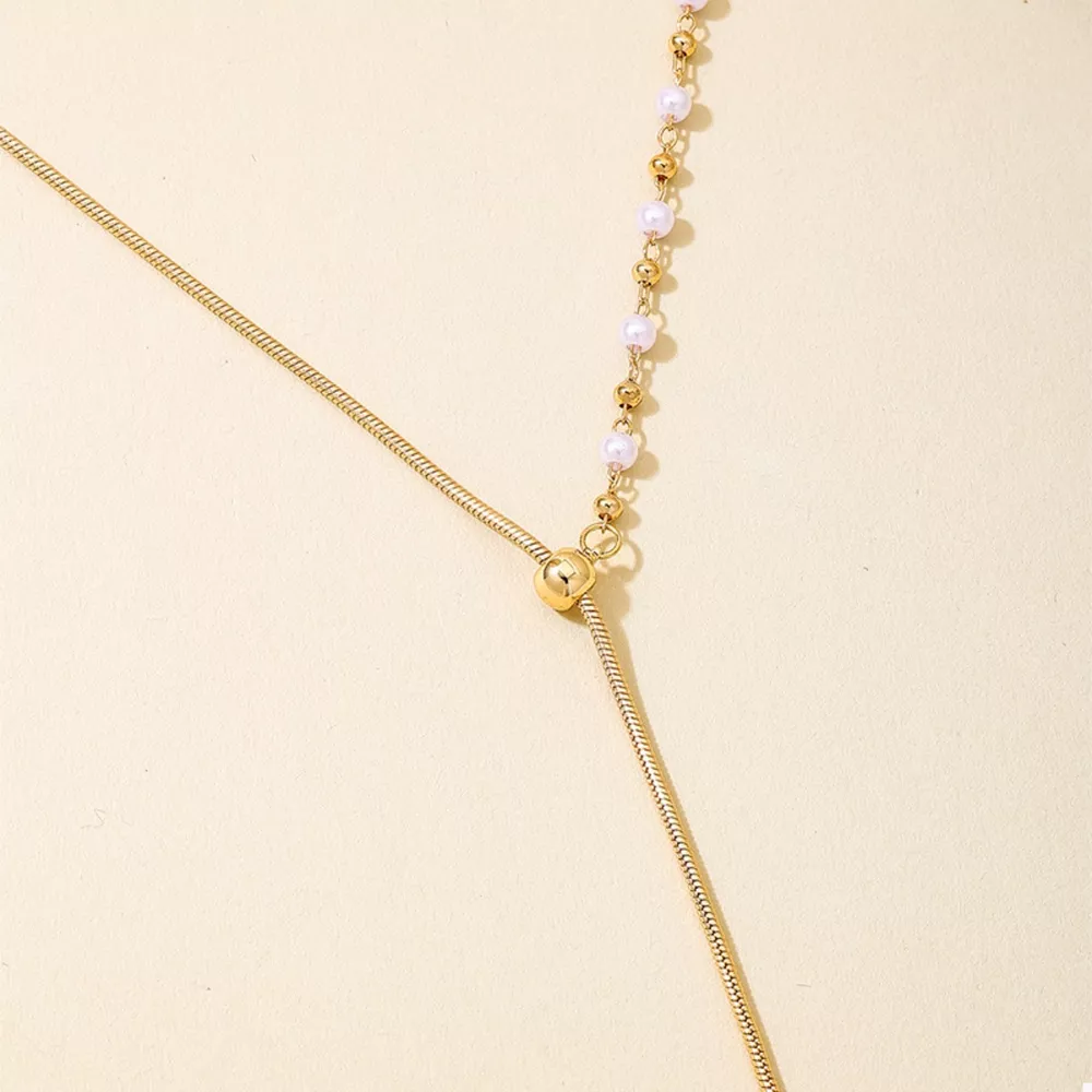 18K Gold-Plated Chain Y-Drop Necklace with Synthetic Pearl Accent, image 4