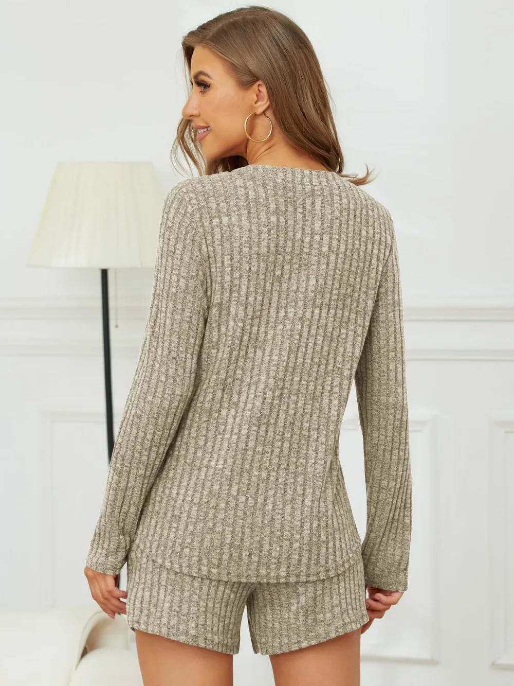 Ribbed Round Neck Top and Shorts Set, image 13