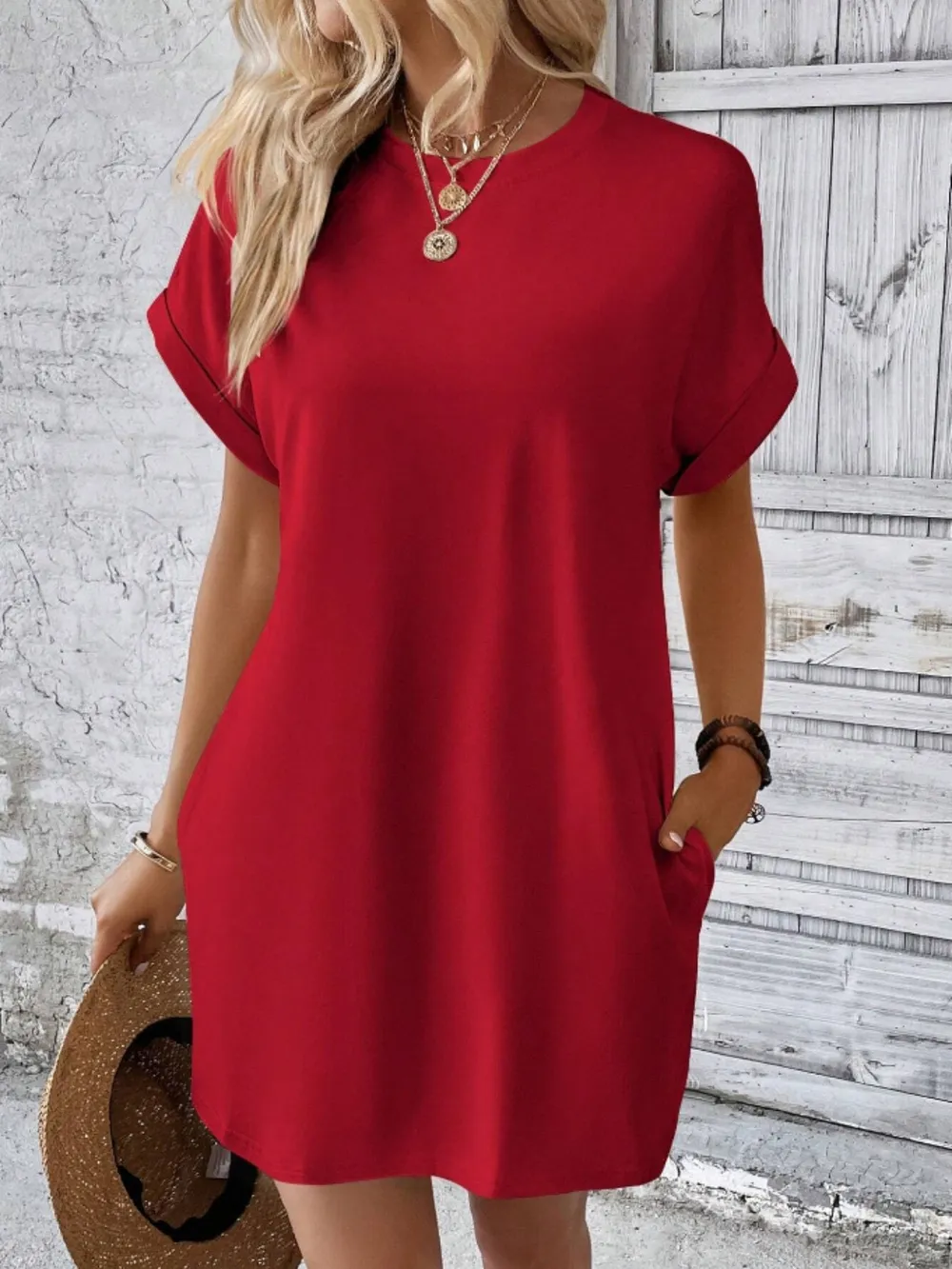 Pocketed Round Neck Short Sleeve Dress, image 5