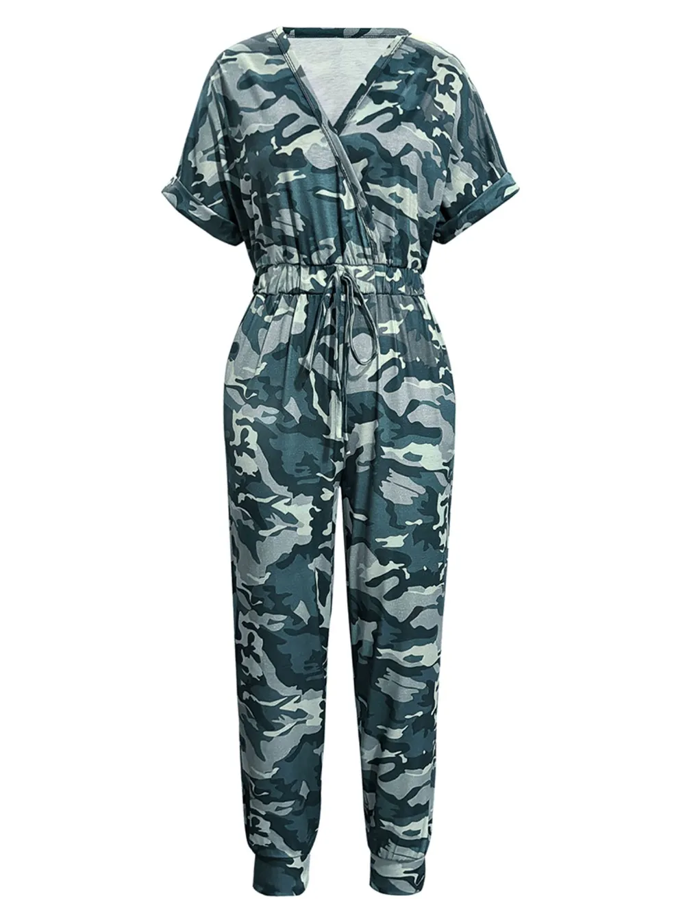 Drawstring Waist Short Sleeve Jumpsuit, image 2