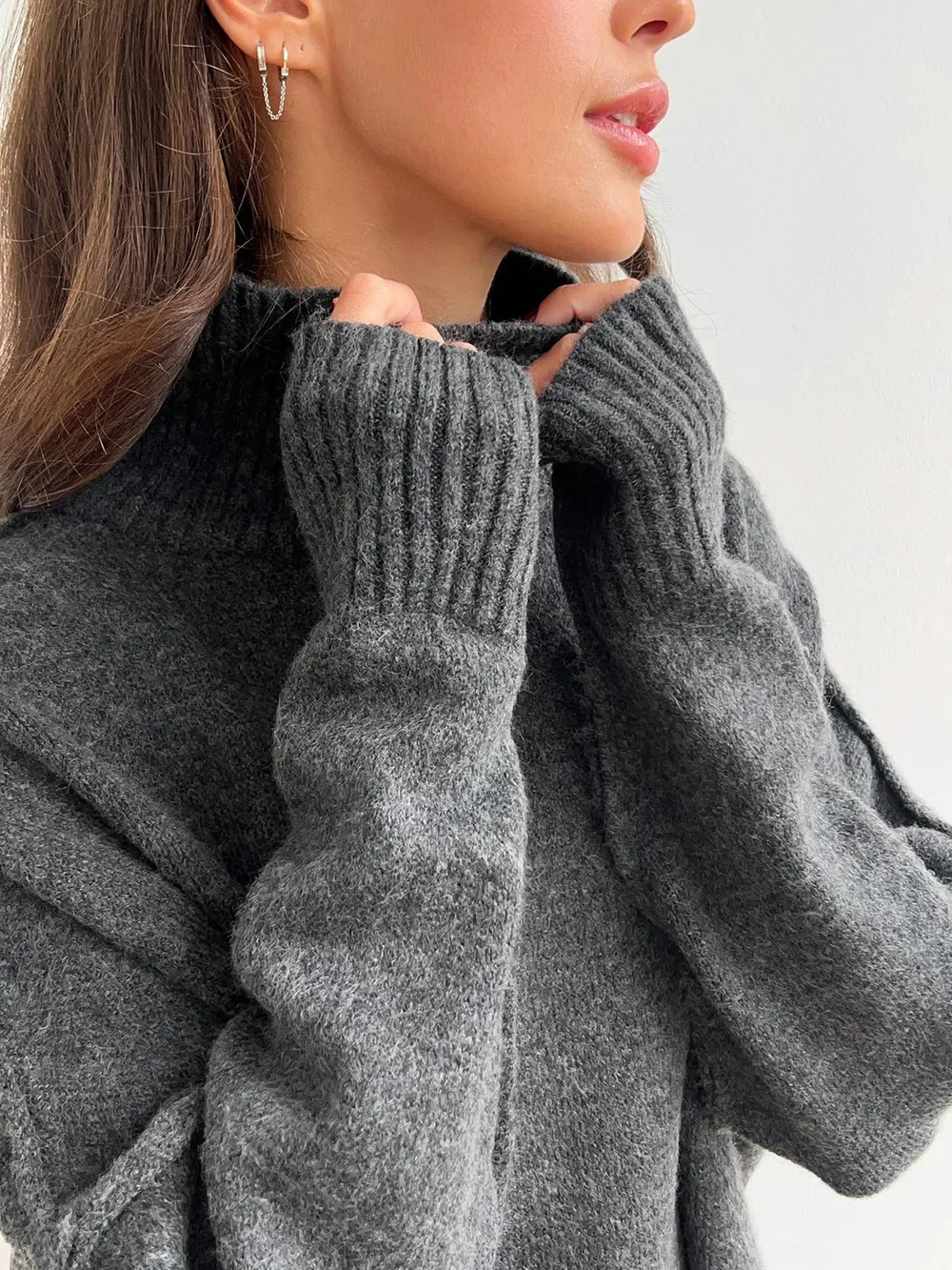 Slit Turtleneck Long Sleeve Top and Pants Sweater Set, image 6